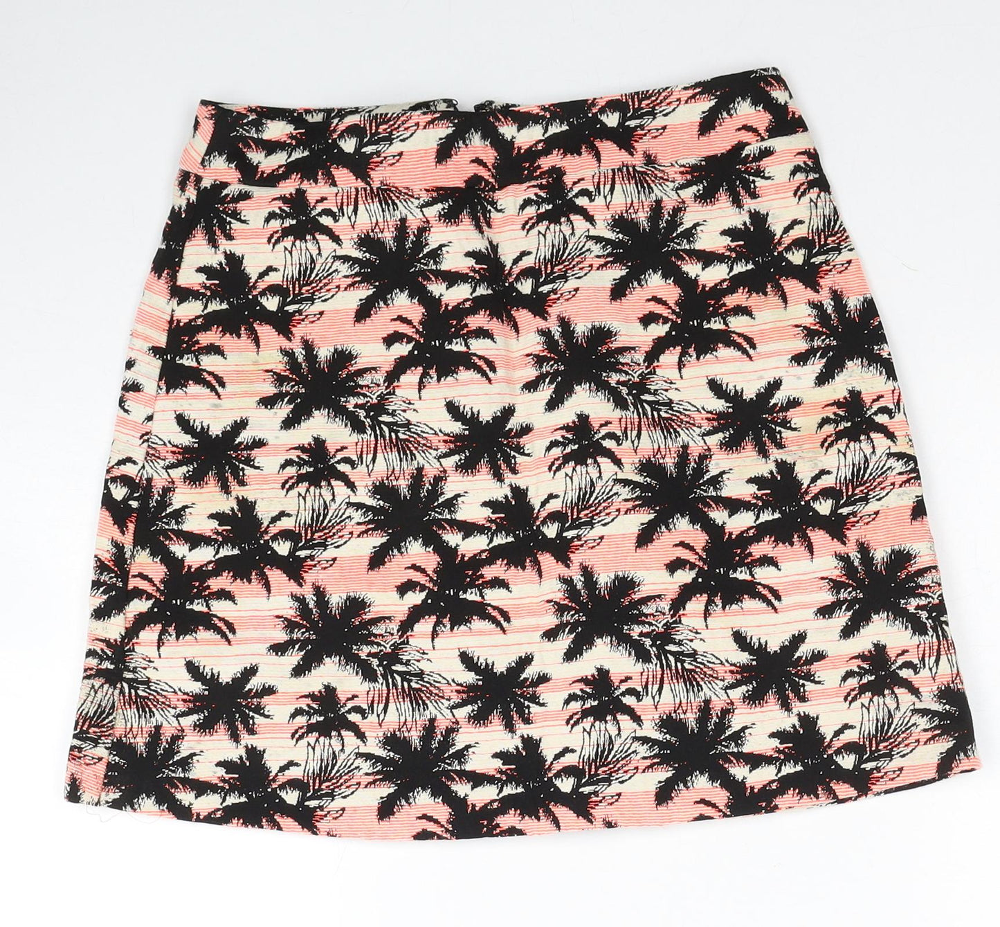 Preworn Womens Multicoloured Geometric Cotton Bandage Skirt Size 8 Zip - Palm Tree Pattern