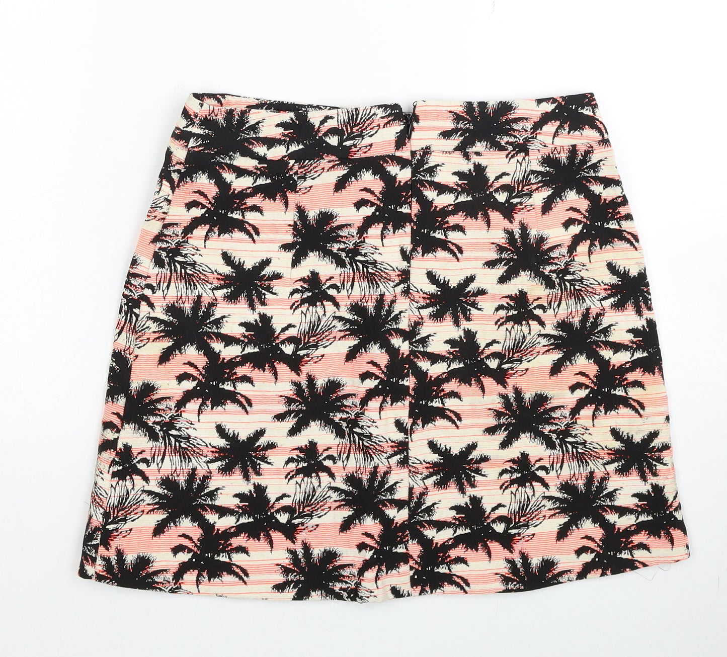 Preworn Womens Multicoloured Geometric Cotton Bandage Skirt Size 8 Zip - Palm Tree Pattern