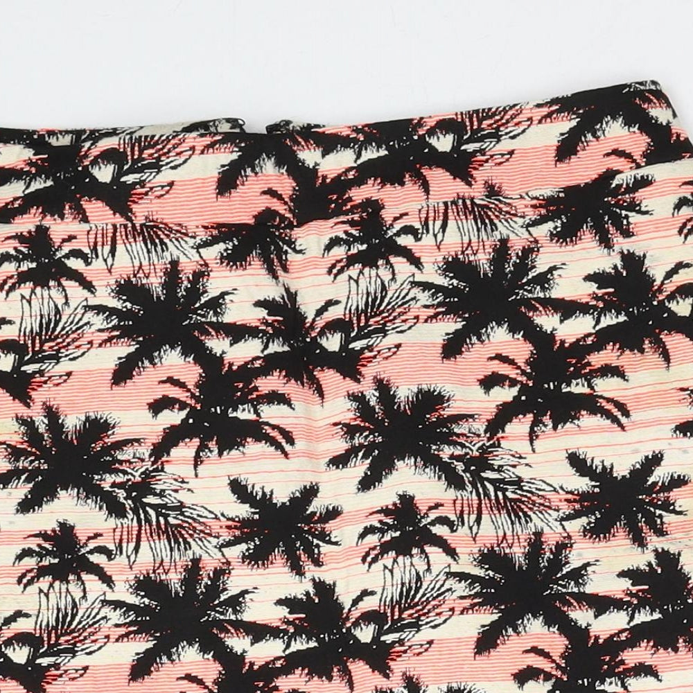 Preworn Womens Multicoloured Geometric Cotton Bandage Skirt Size 8 Zip - Palm Tree Pattern