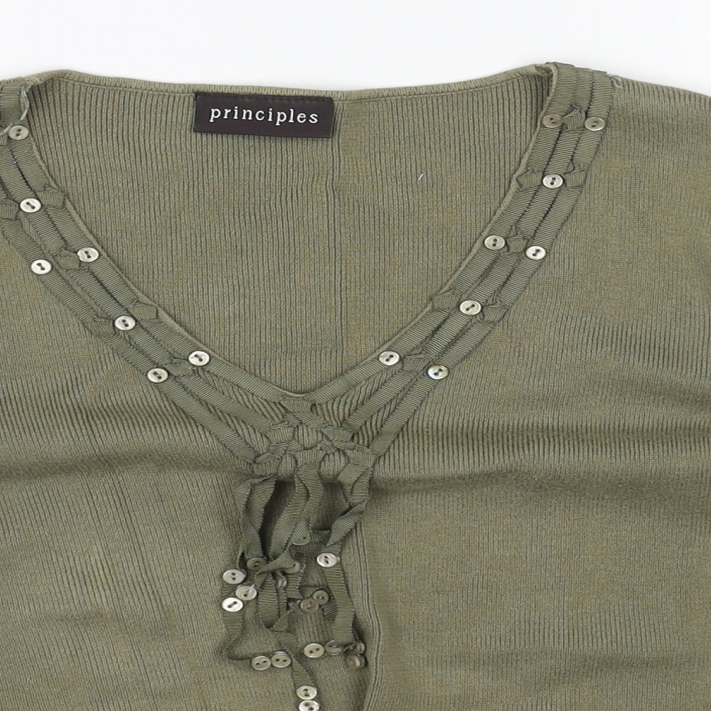 Principles Womens Green V-Neck Cotton Pullover Jumper Size 14