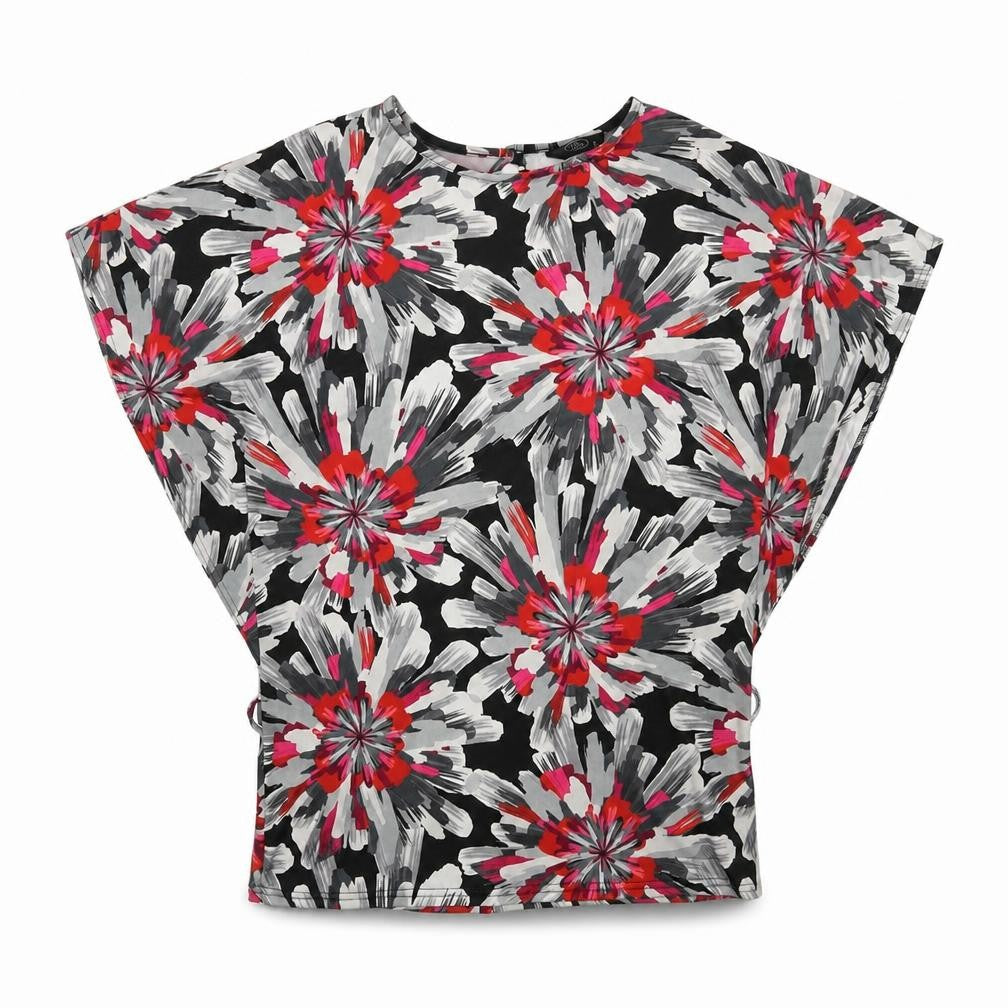 Bonmarché Womens Grey Geometric Polyester Basic Blouse Size 16 Round Neck