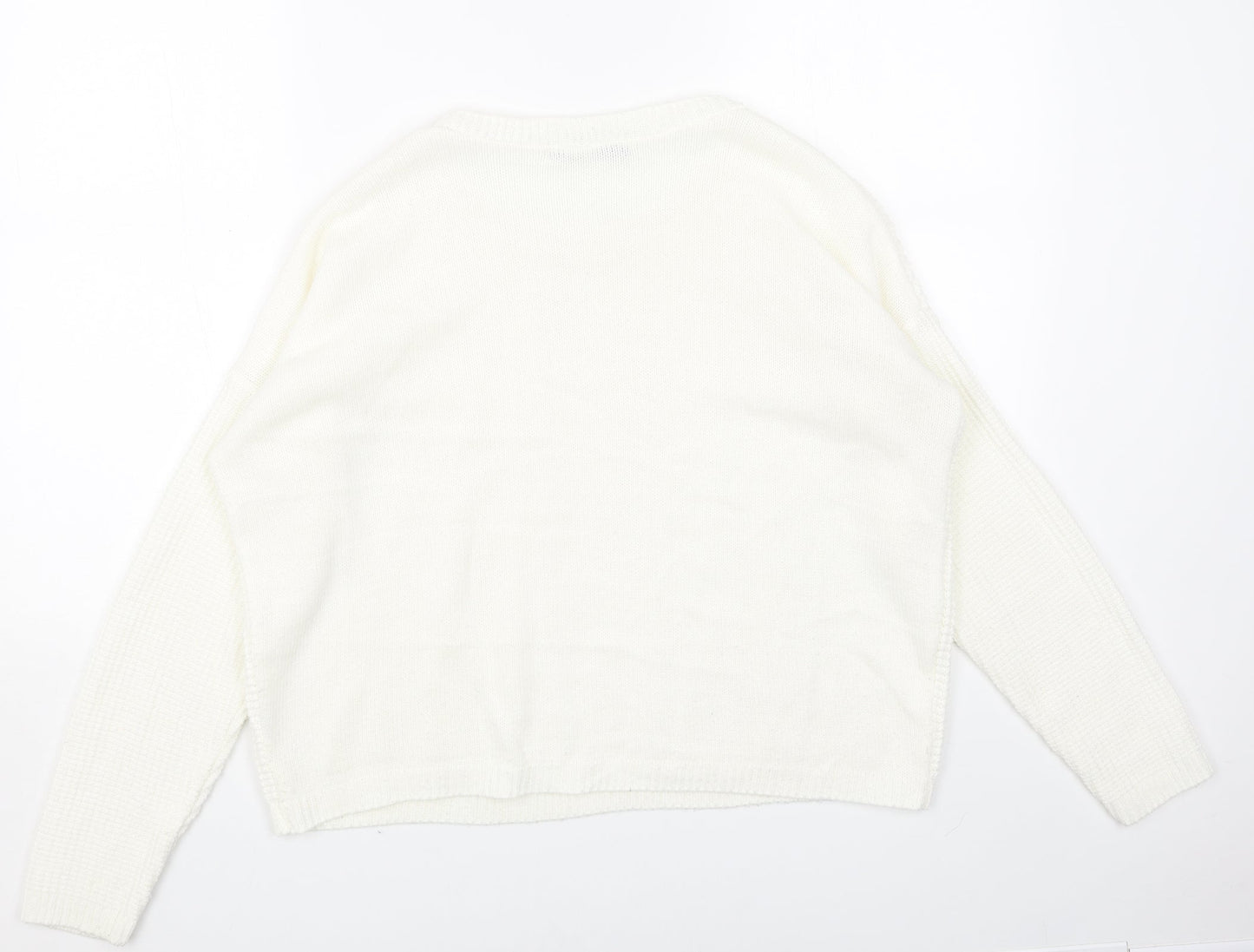 Select Womens White Scoop Neck Acrylic Pullover Jumper Size M
