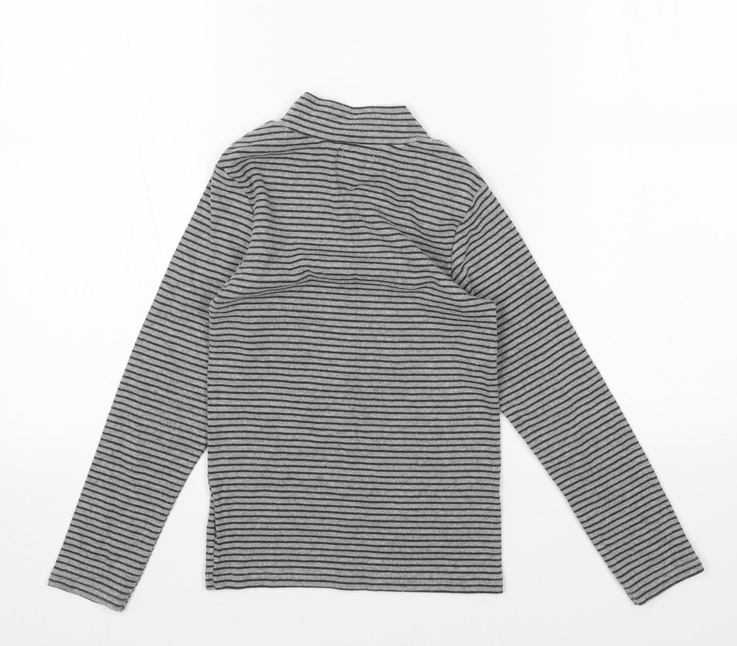 NEXT Girls Grey Striped Cotton Basic T-Shirt Size 8 Years High Neck Pullover