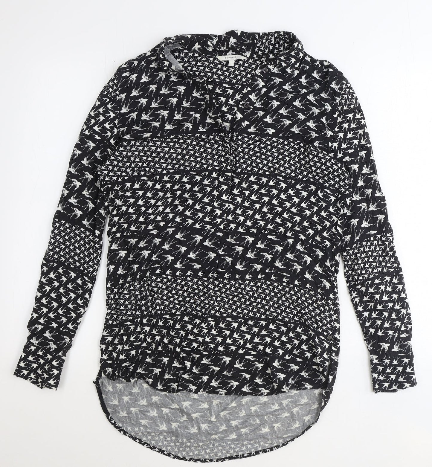Sandwich Womens Black Geometric Viscose Basic Button-Up Size 6 V-Neck