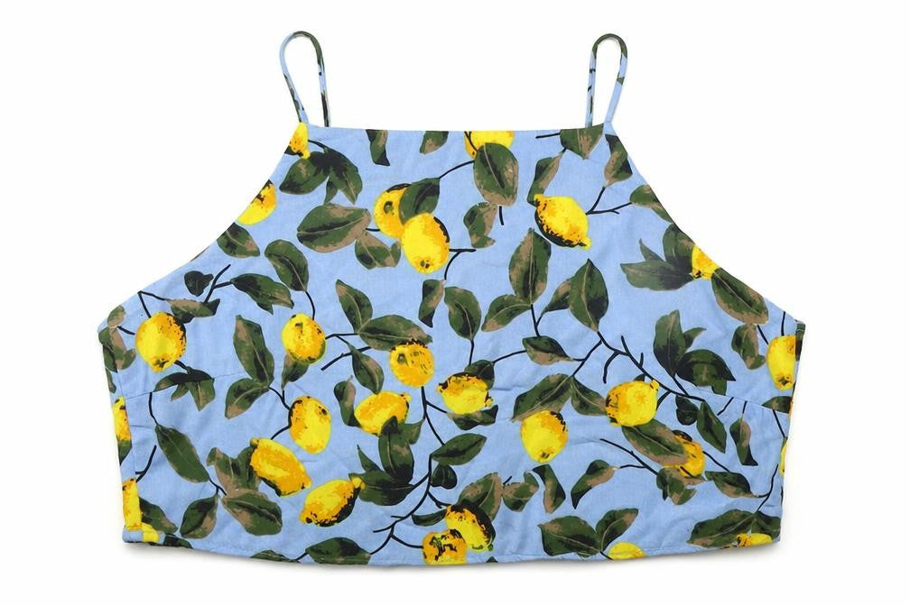 Glamorous Womens Blue Geometric Viscose Cropped Blouse Size M Square Neck
