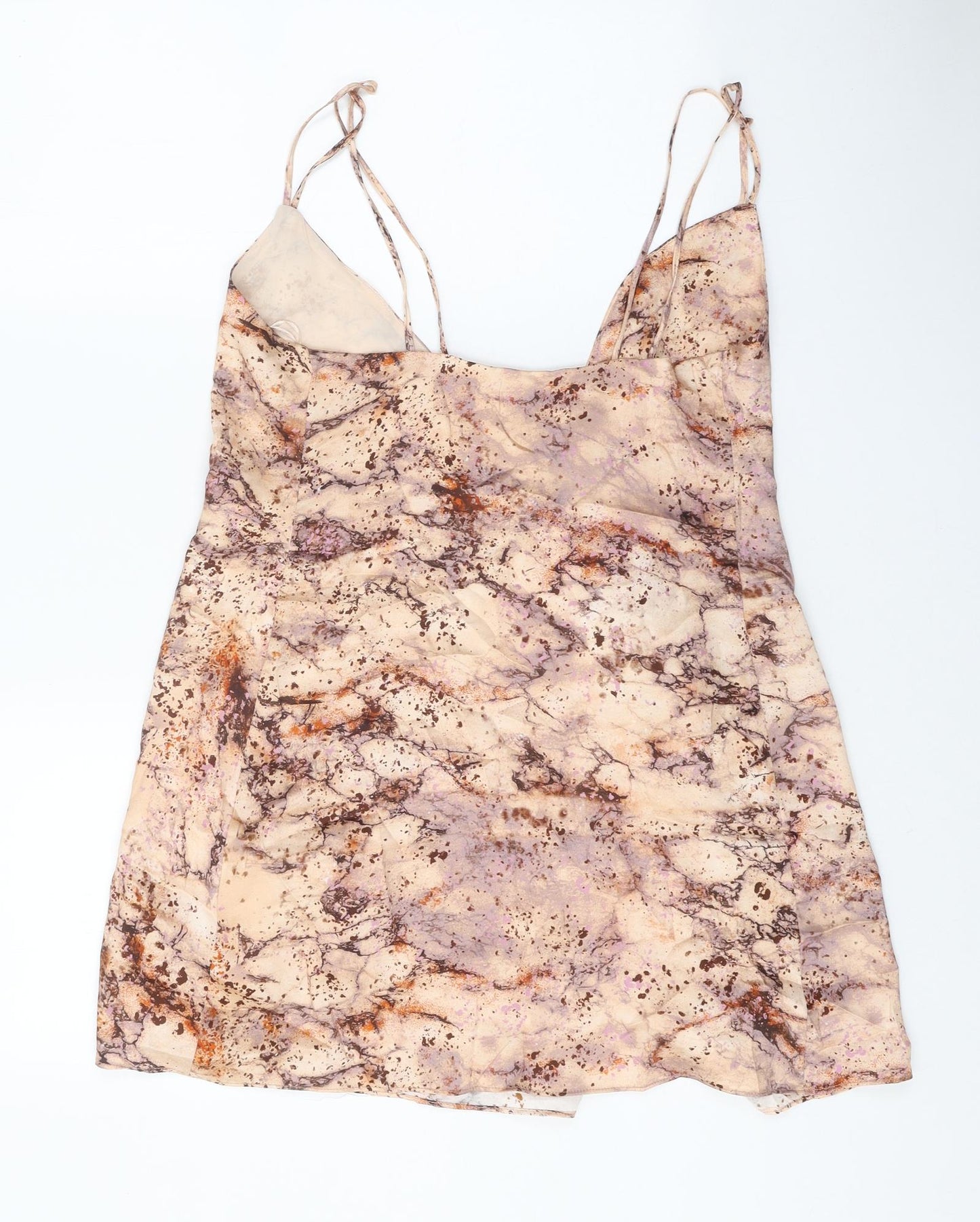 Zara Womens Beige Geometric Polyester Mini Size XS V-Neck Tie