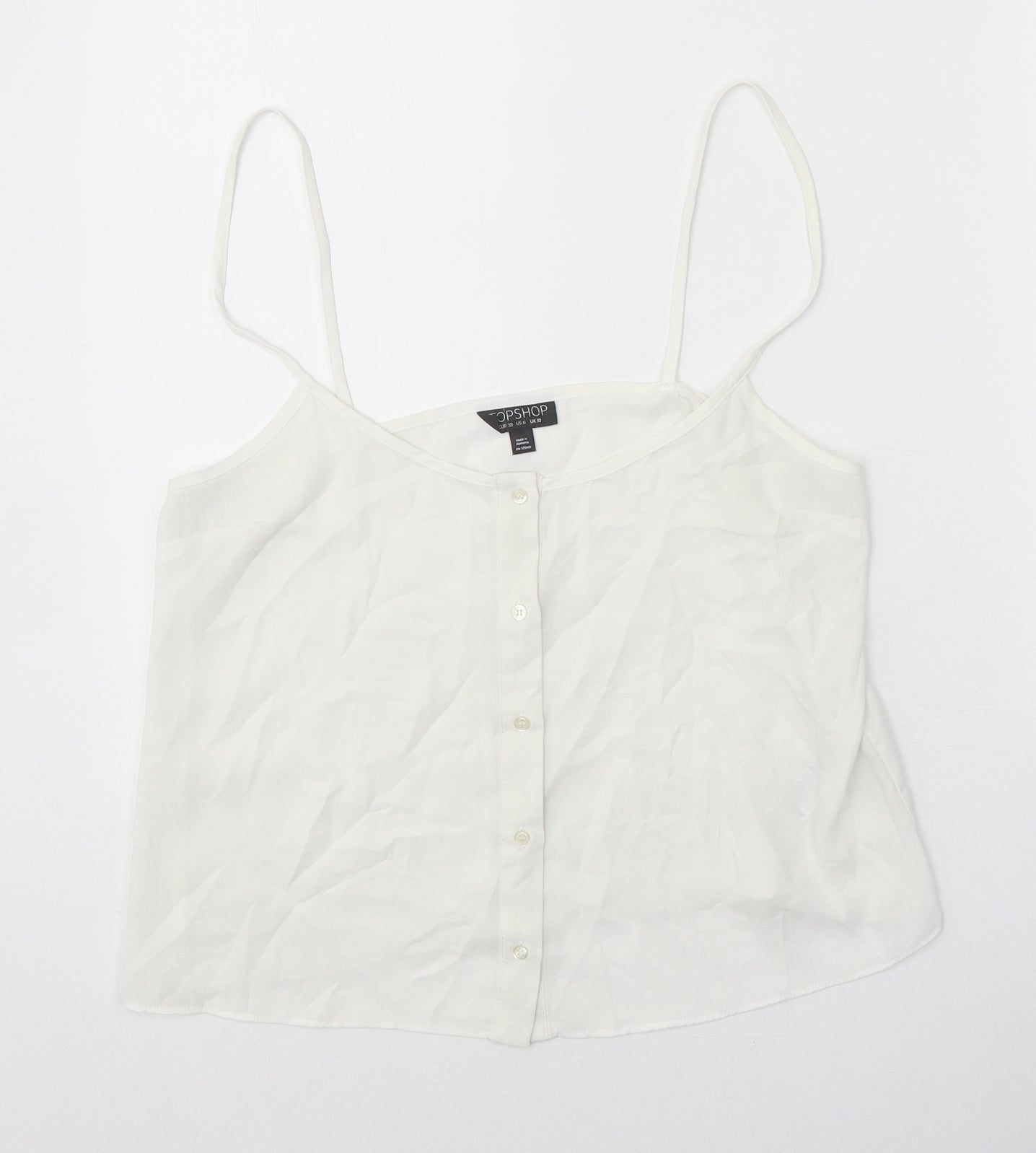Topshop Womens White Polyester Cropped Tank Size 10 Round Neck