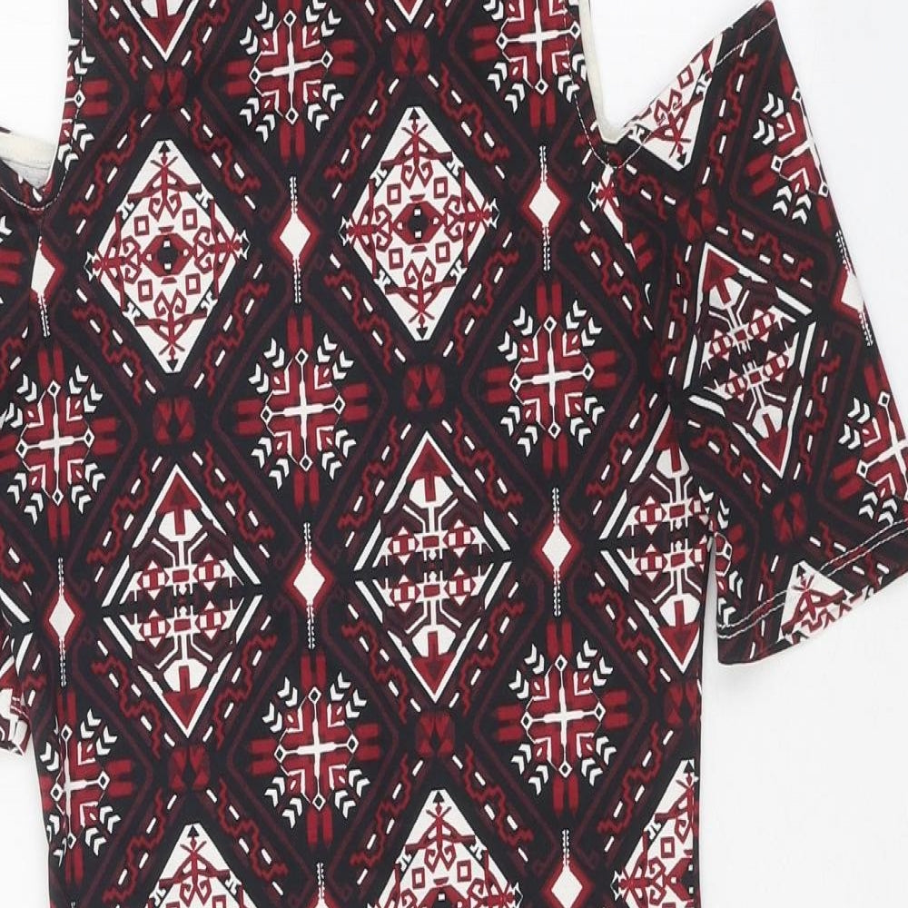 Divided Womens Multicoloured Floral Polyester Bodycon Size 6 Round Neck Pullover - Cold Shoulder