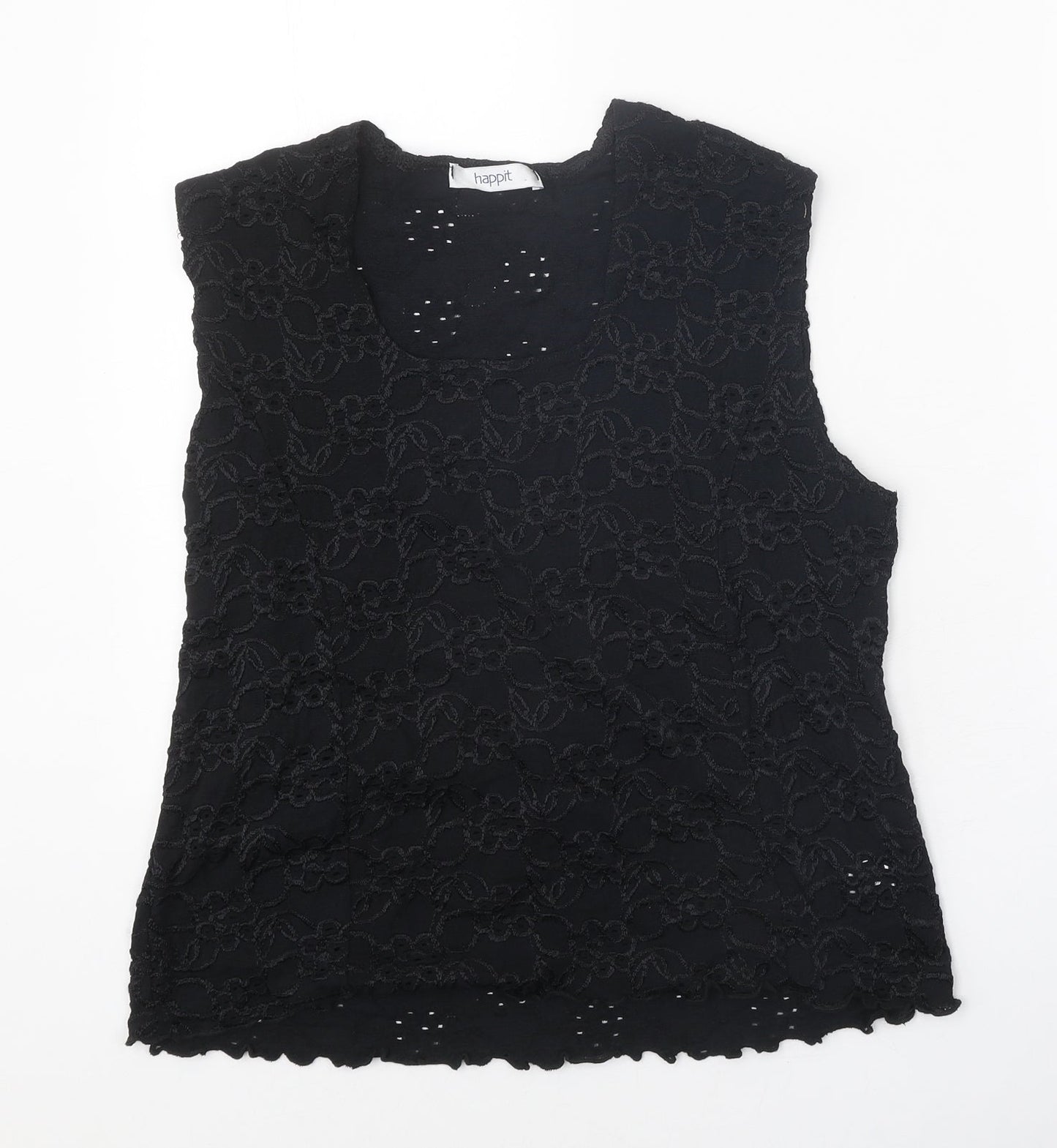 Happit Womens Black Floral Nylon Basic Blouse Size XL Scoop Neck