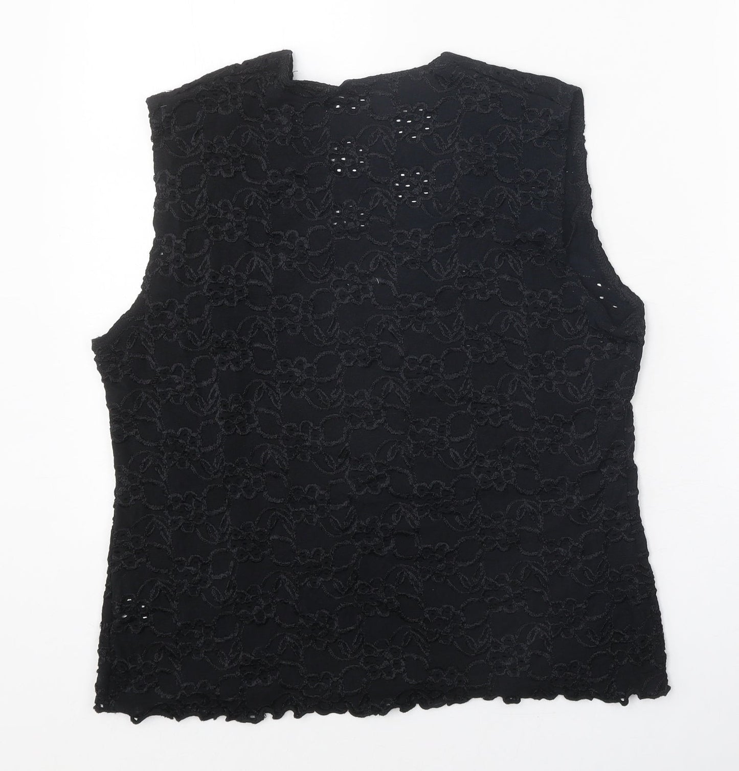 Happit Womens Black Floral Nylon Basic Blouse Size XL Scoop Neck