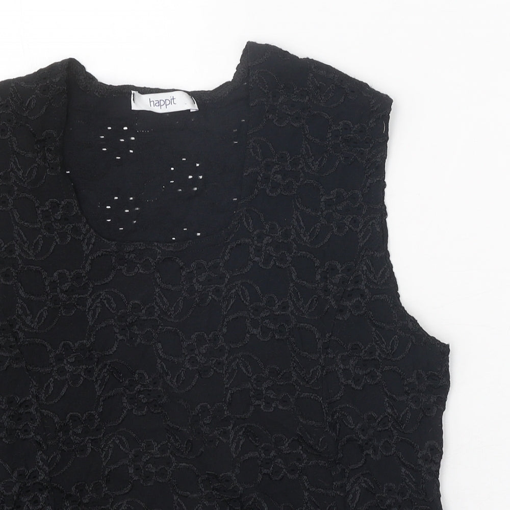 Happit Womens Black Floral Nylon Basic Blouse Size XL Scoop Neck