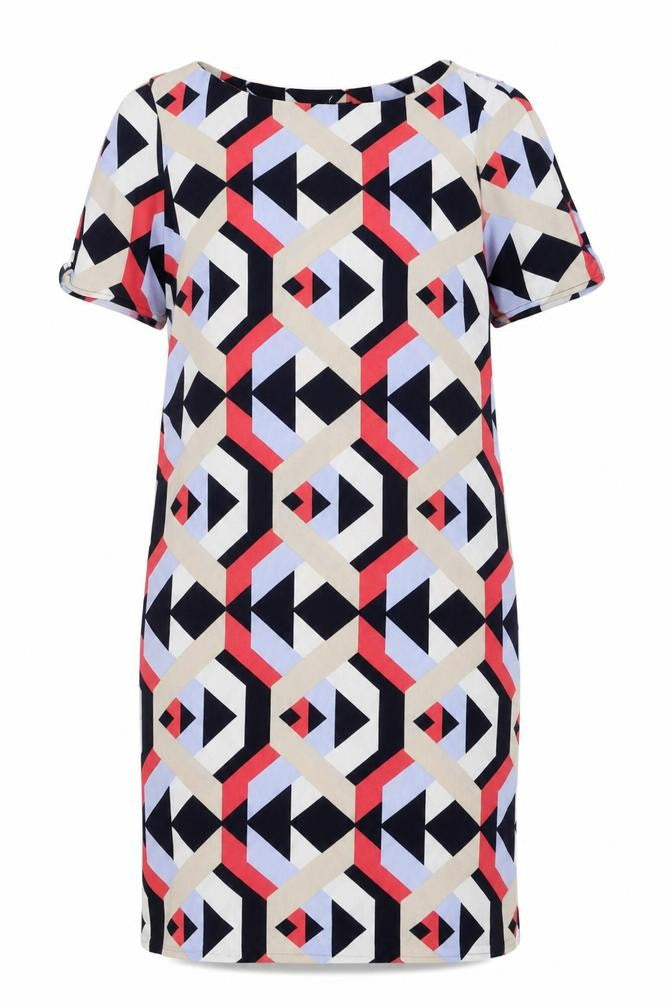 Marks and Spencer Womens Multicoloured Geometric Polyester Shift Size 10 Boat Neck Pullover