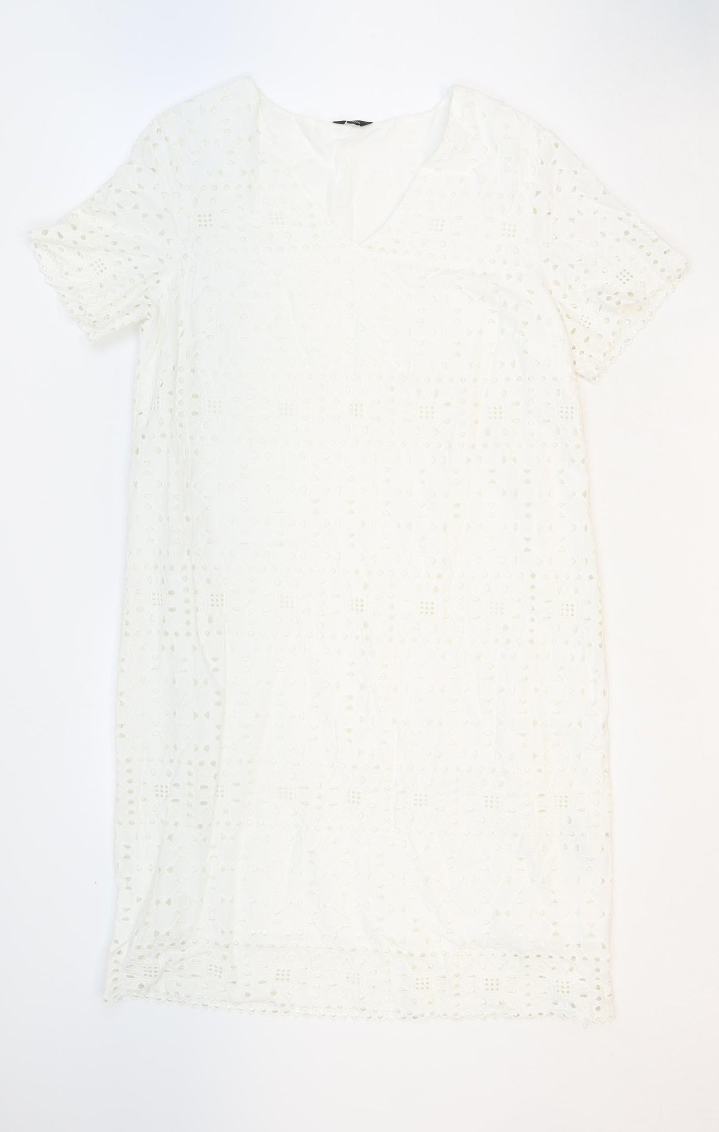 M&Co Womens White Floral 100% Cotton Sheath Size 12 V-Neck Pullover