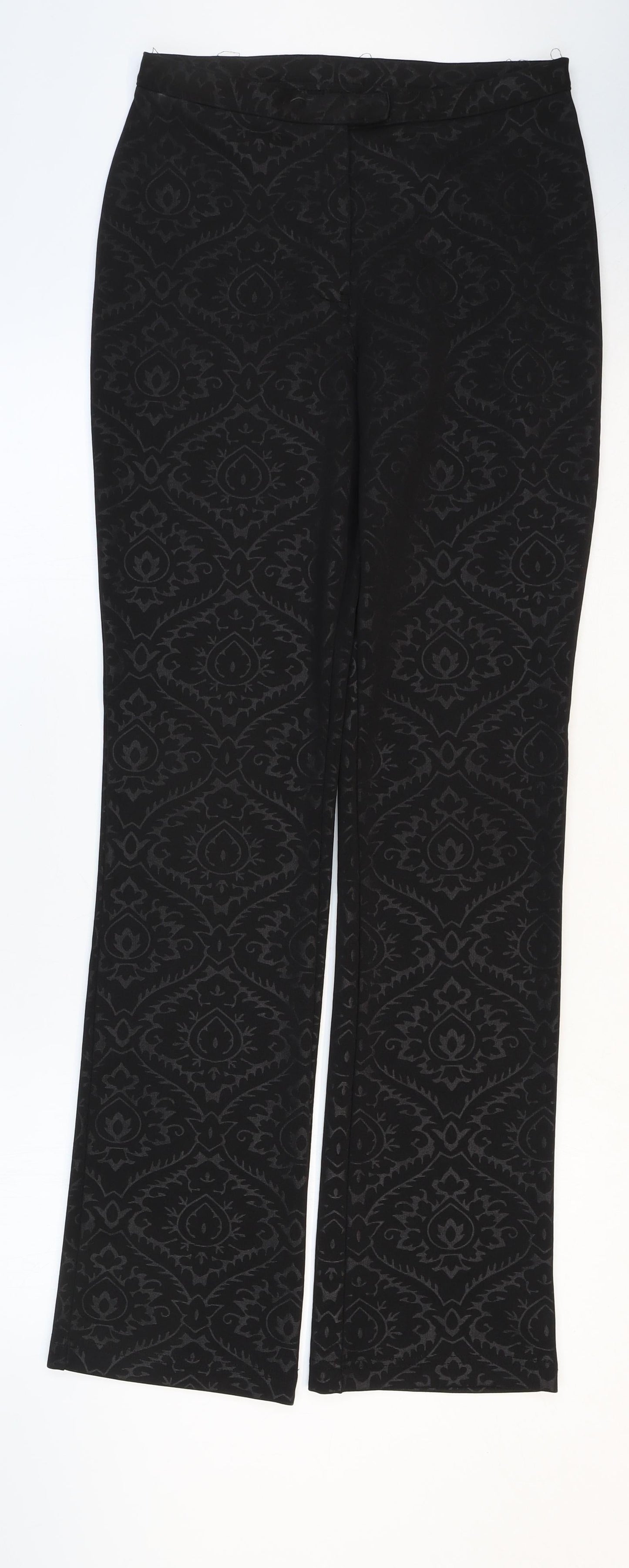 Oasis Womens Black Geometric Polyester Trousers Size 10 Regular Zip