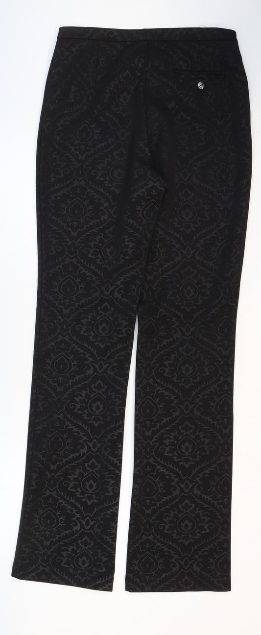 Oasis Womens Black Geometric Polyester Trousers Size 10 Regular Zip
