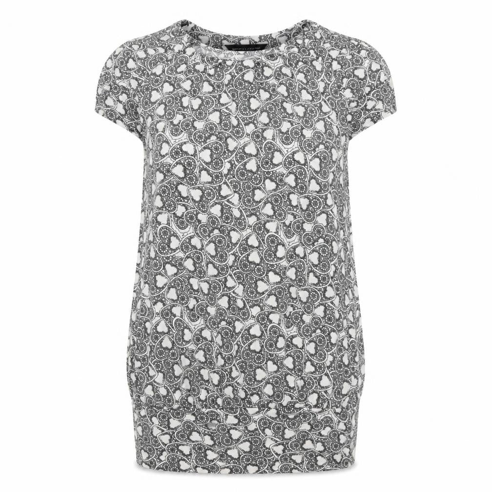 Dorothy Perkins Womens White Geometric Cotton Tunic T-Shirt Size 10 Round Neck