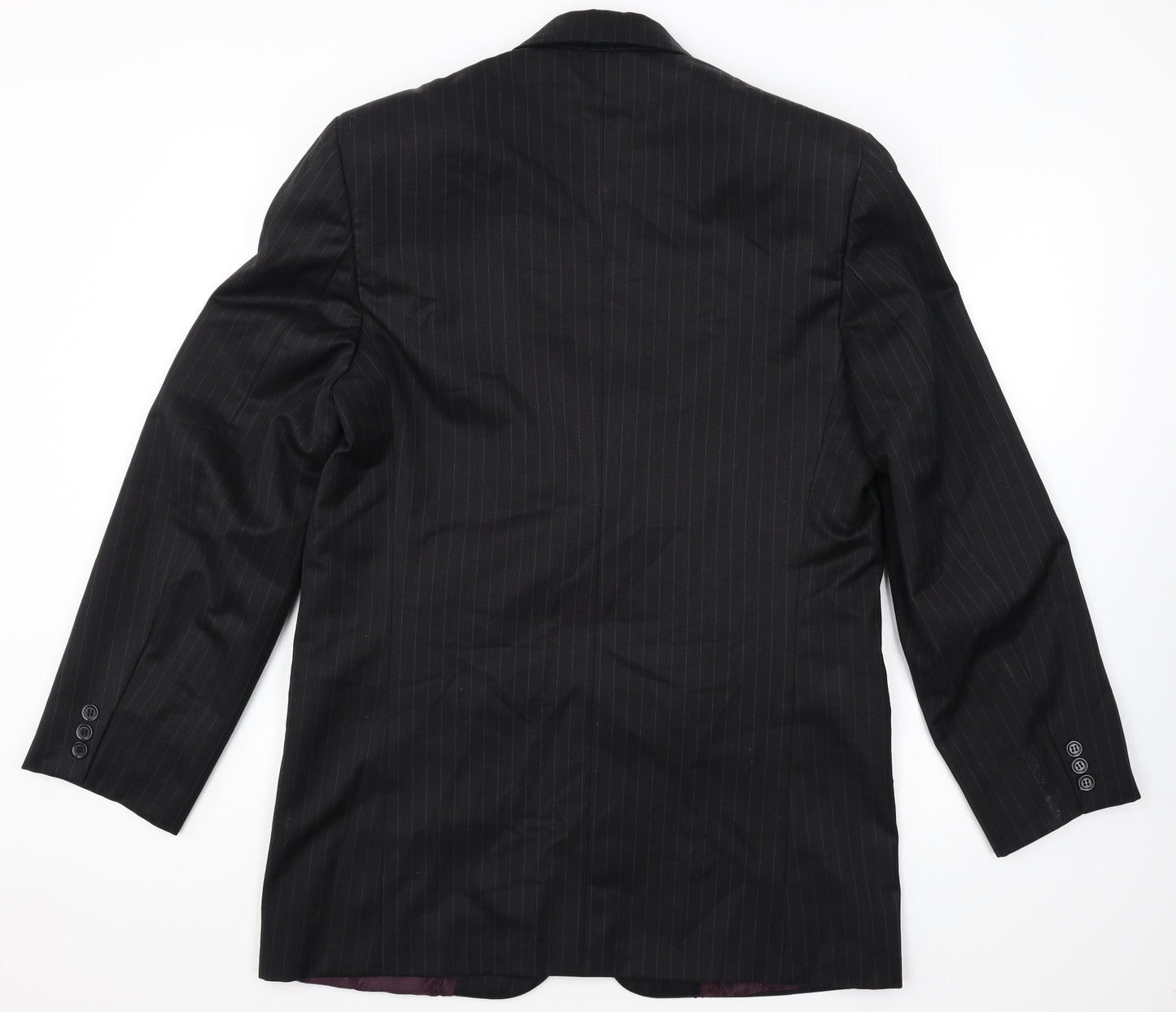 Magnus Mens Black Striped Polyester Jacket Blazer Size 40