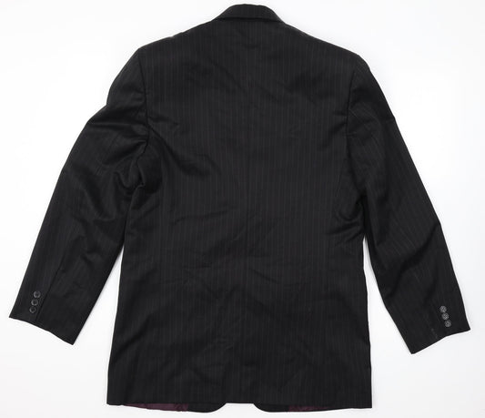 Magnus Mens Black Striped Polyester Jacket Blazer Size 40