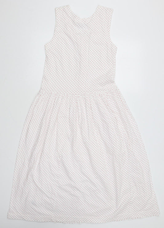 MCO Womens White Polka Dot Cotton Fit & Flare Size S V-Neck Button