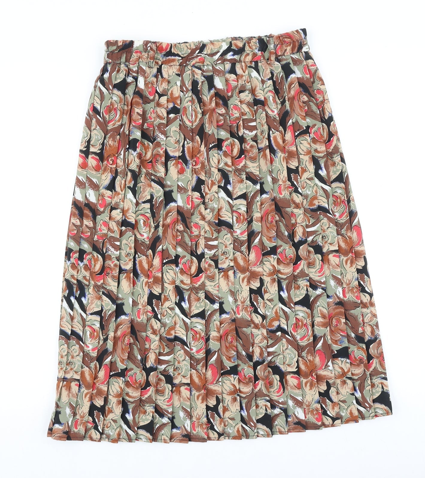 Preworn Womens Brown Floral Polyester Pleated Skirt Size 30 in
