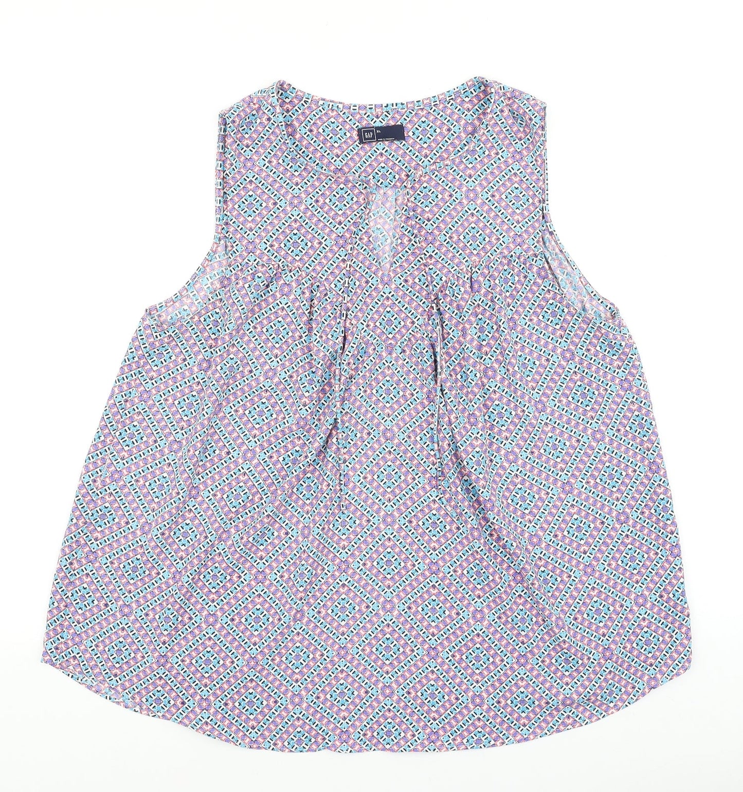 Gap Womens Multicoloured Geometric Viscose Basic Tank Size L V-Neck