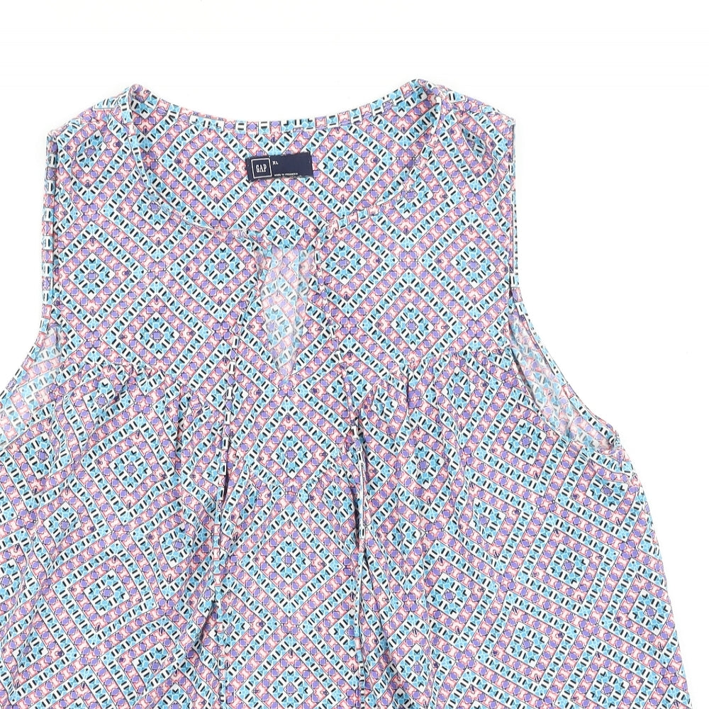 Gap Womens Multicoloured Geometric Viscose Basic Tank Size L V-Neck