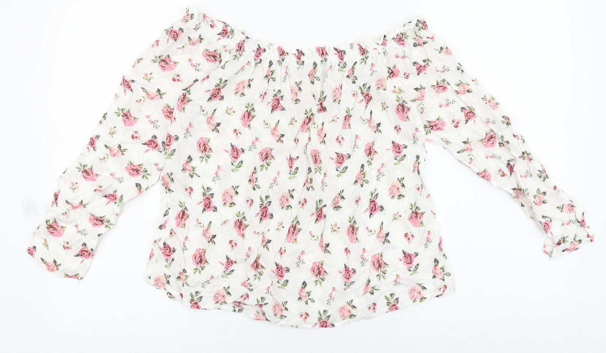 Passport Womens White Floral Viscose Basic Blouse Size M Off the Shoulder - Bardot