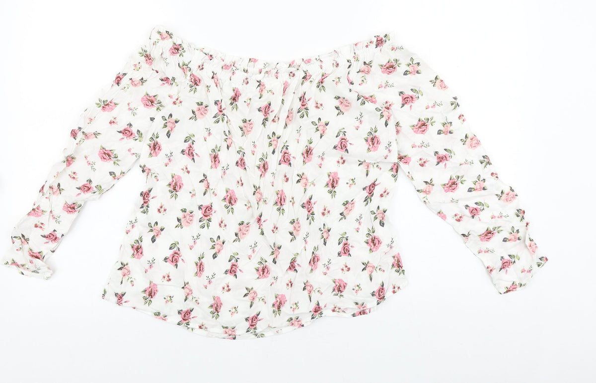Passport Womens White Floral Viscose Basic Blouse Size M Off the Shoulder - Bardot