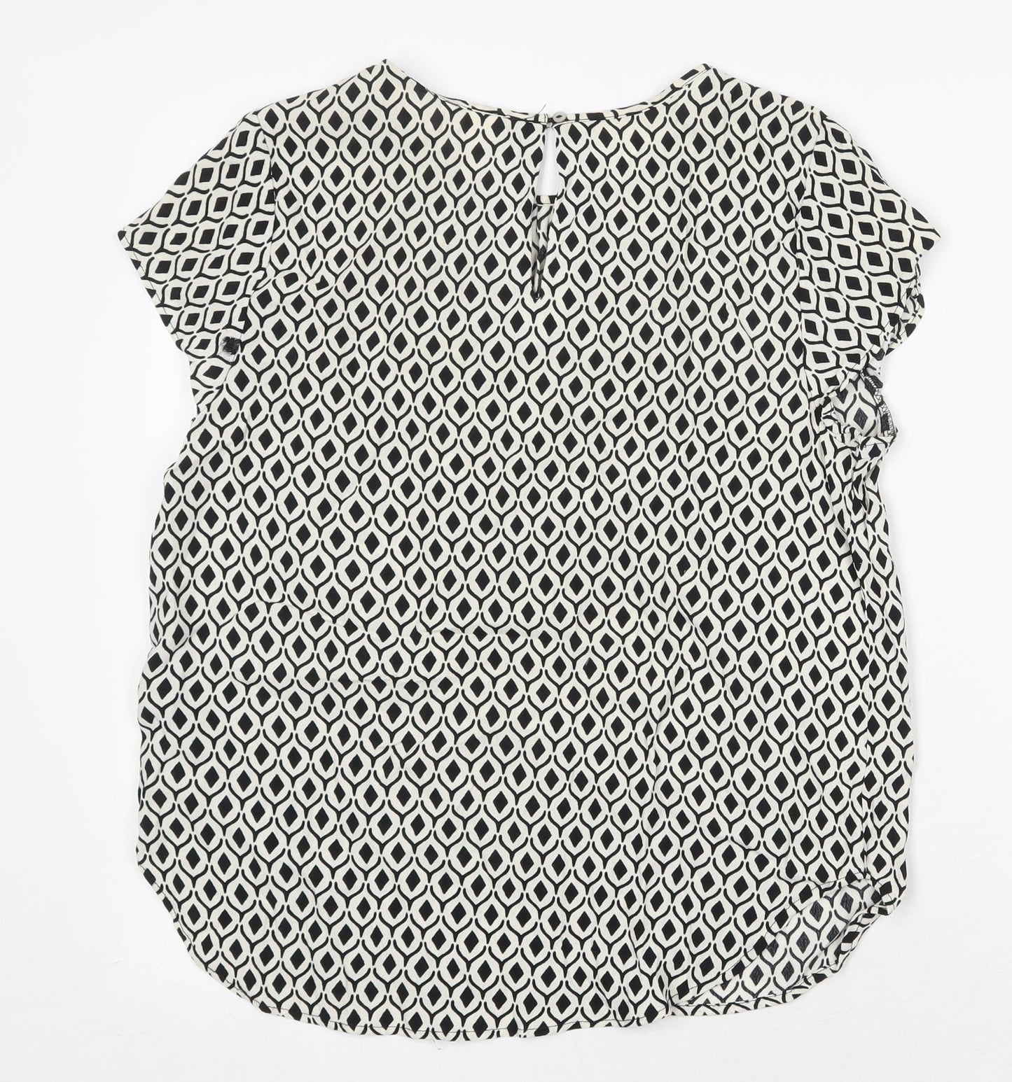 H&M Womens White Geometric Viscose Basic Blouse Size 8 Round Neck