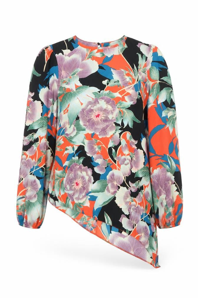 Dorothy Perkins Womens Multicoloured Floral Polyester Basic Blouse Size 10 Boat Neck - Asymmetric