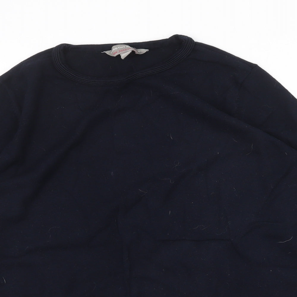 Dorothy Perkins Womens Blue Cotton Basic Blouse Size 12 Scoop Neck - Crochet Trim