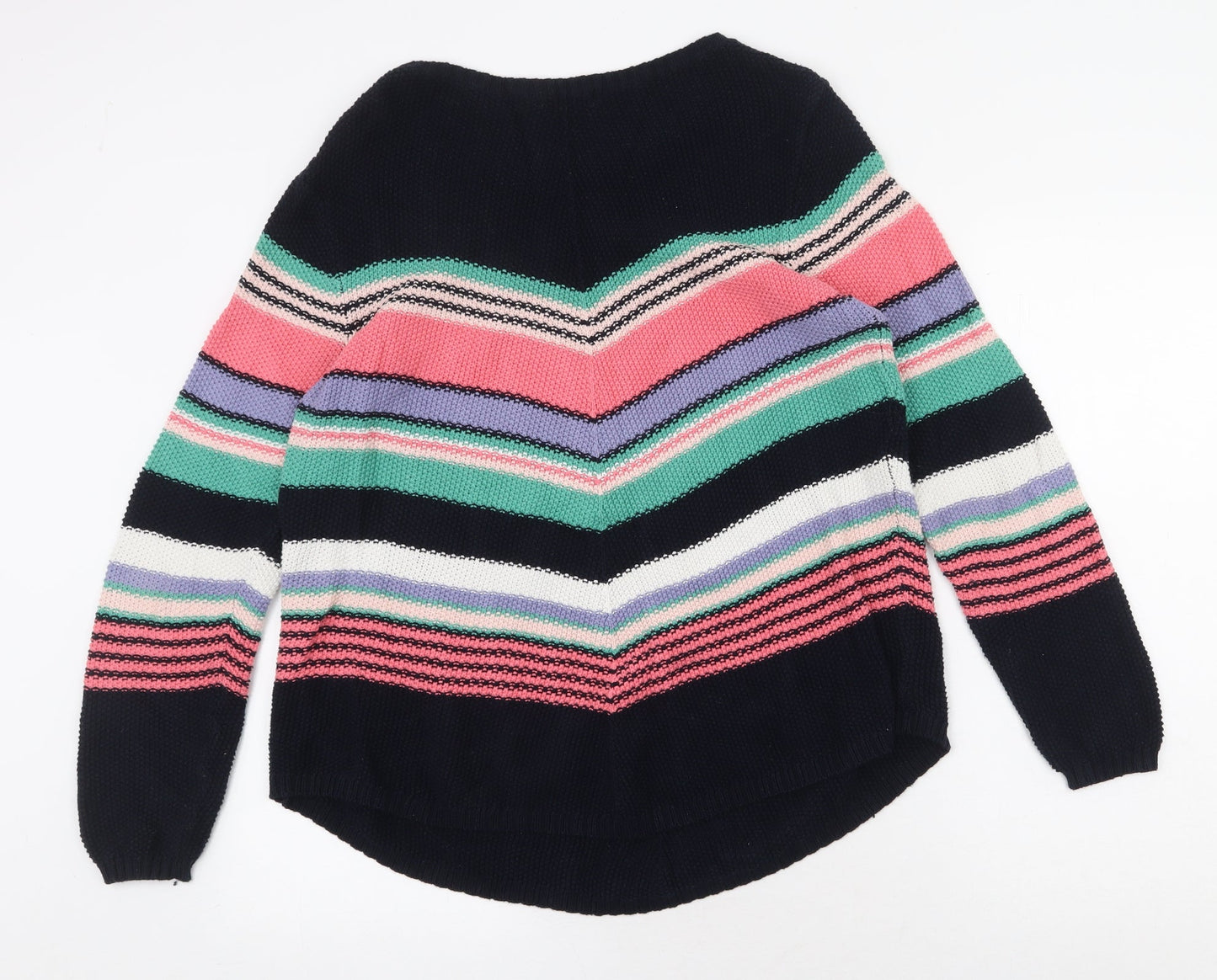 M&Co Womens Multicoloured Boat Neck Geometric Cotton Pullover Jumper Size 14