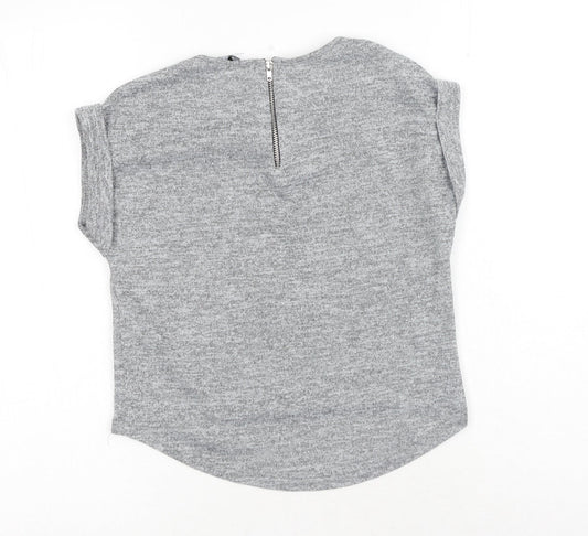 New Look Girls Grey Polyester Basic T-Shirt Size 10-11 Years Round Neck Zip
