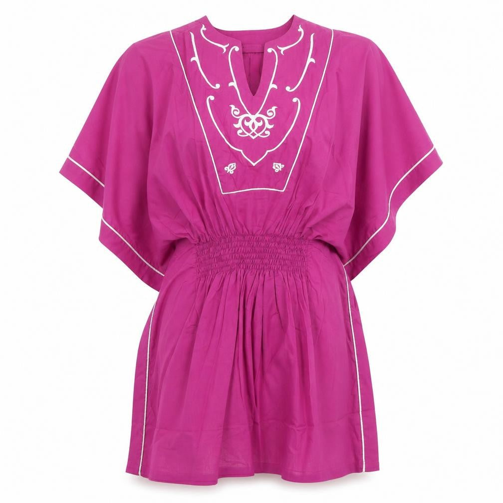 Spirit of Arabia Womens Pink Geometric Cotton Basic Blouse Size L V-Neck