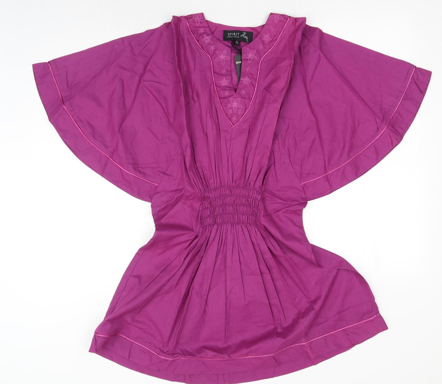 Spirit of Arabia Womens Purple Geometric Cotton Basic Blouse Size L V-Neck