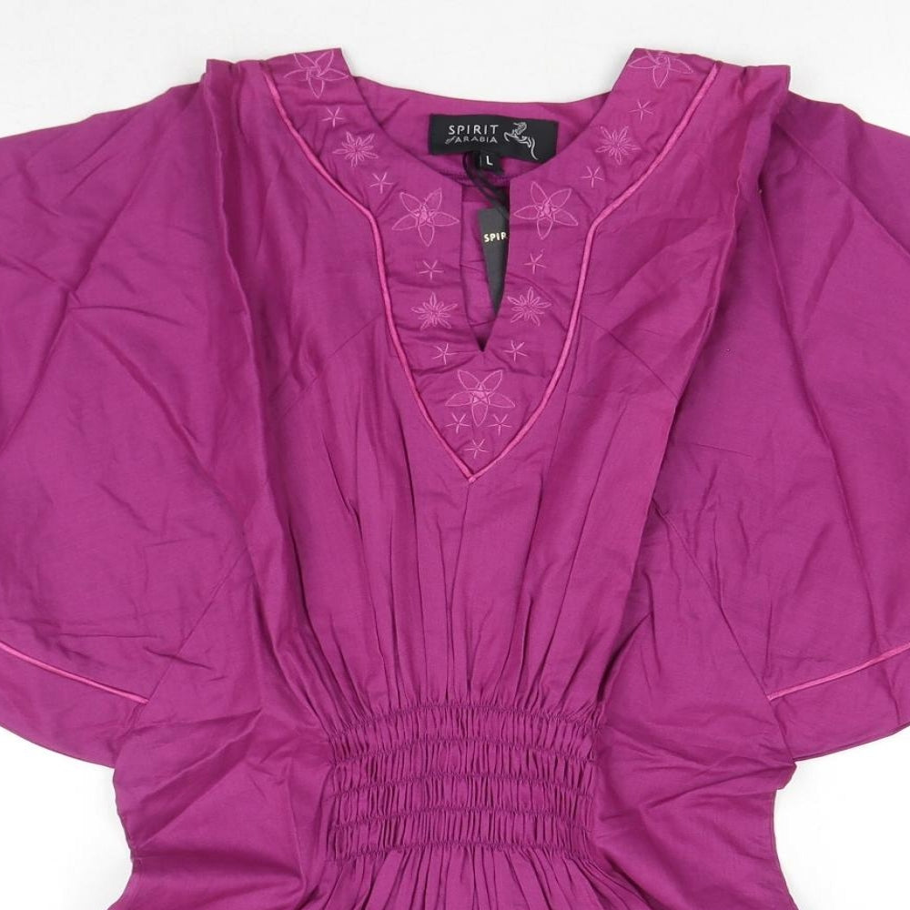Spirit of Arabia Womens Purple Geometric Cotton Basic Blouse Size L V-Neck
