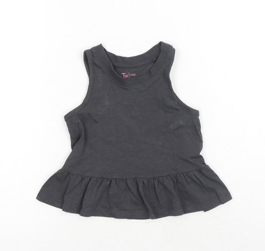TU Girls Grey Cotton Basic Tank Size 4 Years Scoop Neck Pullover