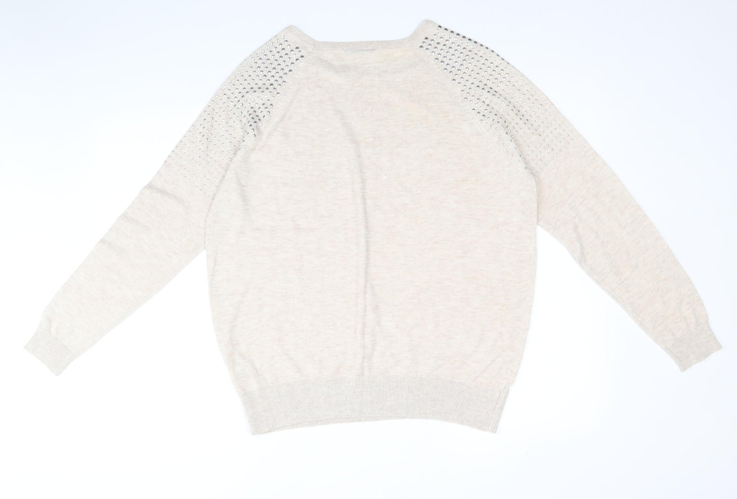 Preworn Womens Beige Scoop Neck Polyester Pullover Jumper Size 12 - Size 12-14