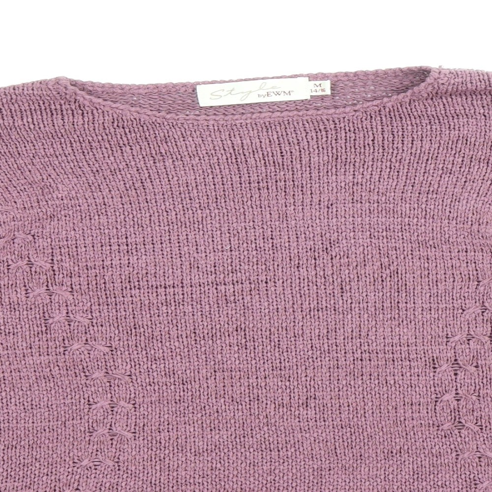 EWM Womens Purple Boat Neck Acrylic Pullover Jumper Size M - Size 14-16