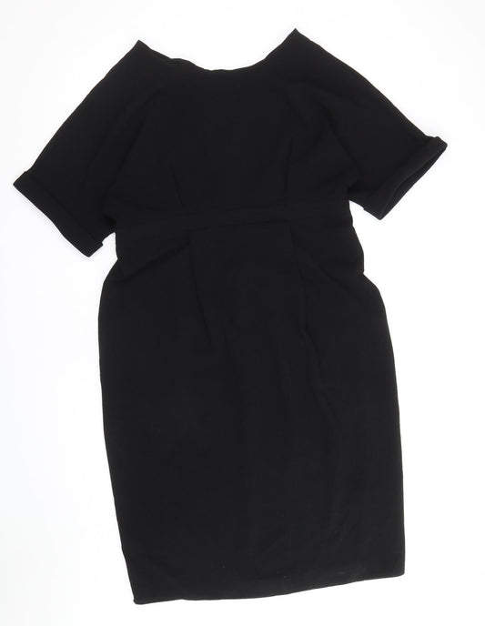 ASOS Womens Black Polyester Sheath Size 14 Round Neck Zip