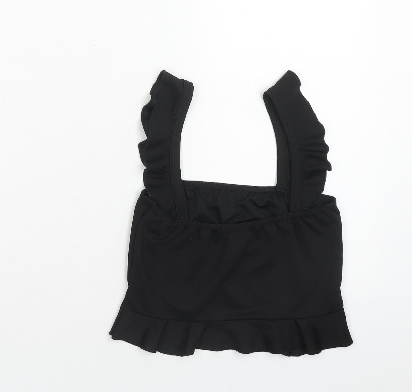 PRETTYLITTLETHING Womens Black Polyester Cropped Tank Size 10 Off the Shoulder