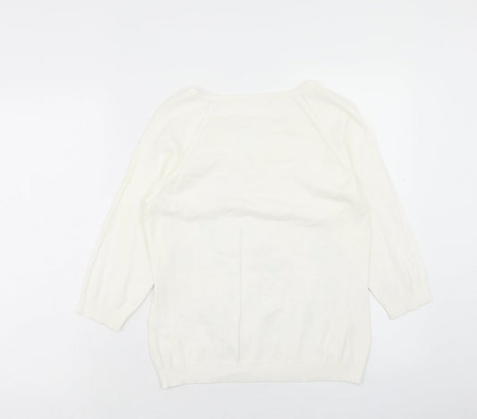 Apange Womens Ivory V-Neck Viscose Pullover Jumper Size M