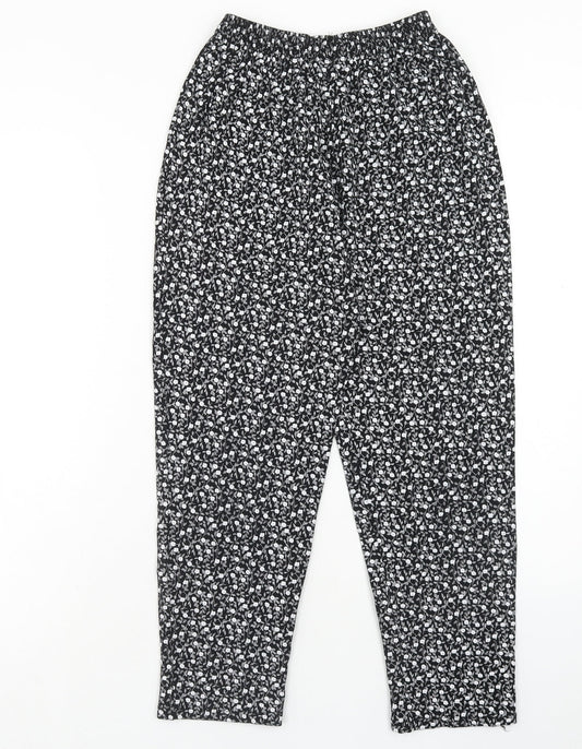 Preworn Womens Black Floral Polyester Trousers Size S Regular - Size S-M