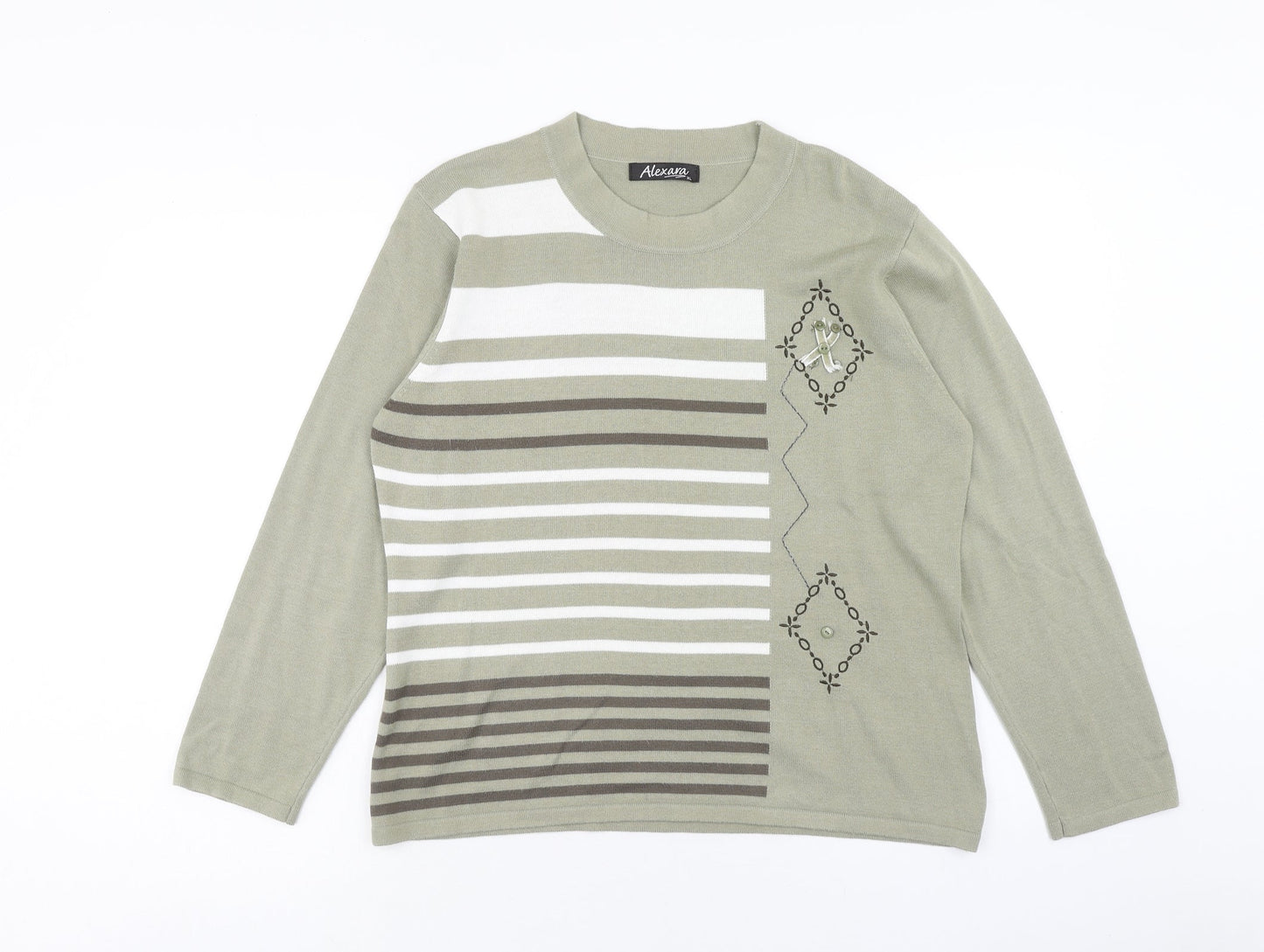 ALEXARA Womens Green Round Neck Geometric Cotton Pullover Jumper Size XL