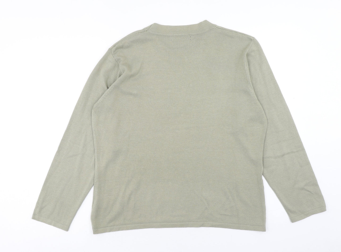 ALEXARA Womens Green Round Neck Geometric Cotton Pullover Jumper Size XL