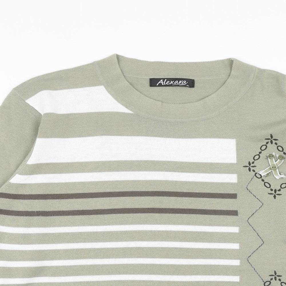 ALEXARA Womens Green Round Neck Geometric Cotton Pullover Jumper Size XL