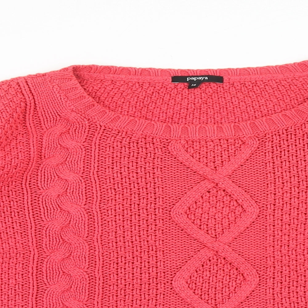 Papaya Womens Pink Scoop Neck Acrylic Pullover Jumper Size 16