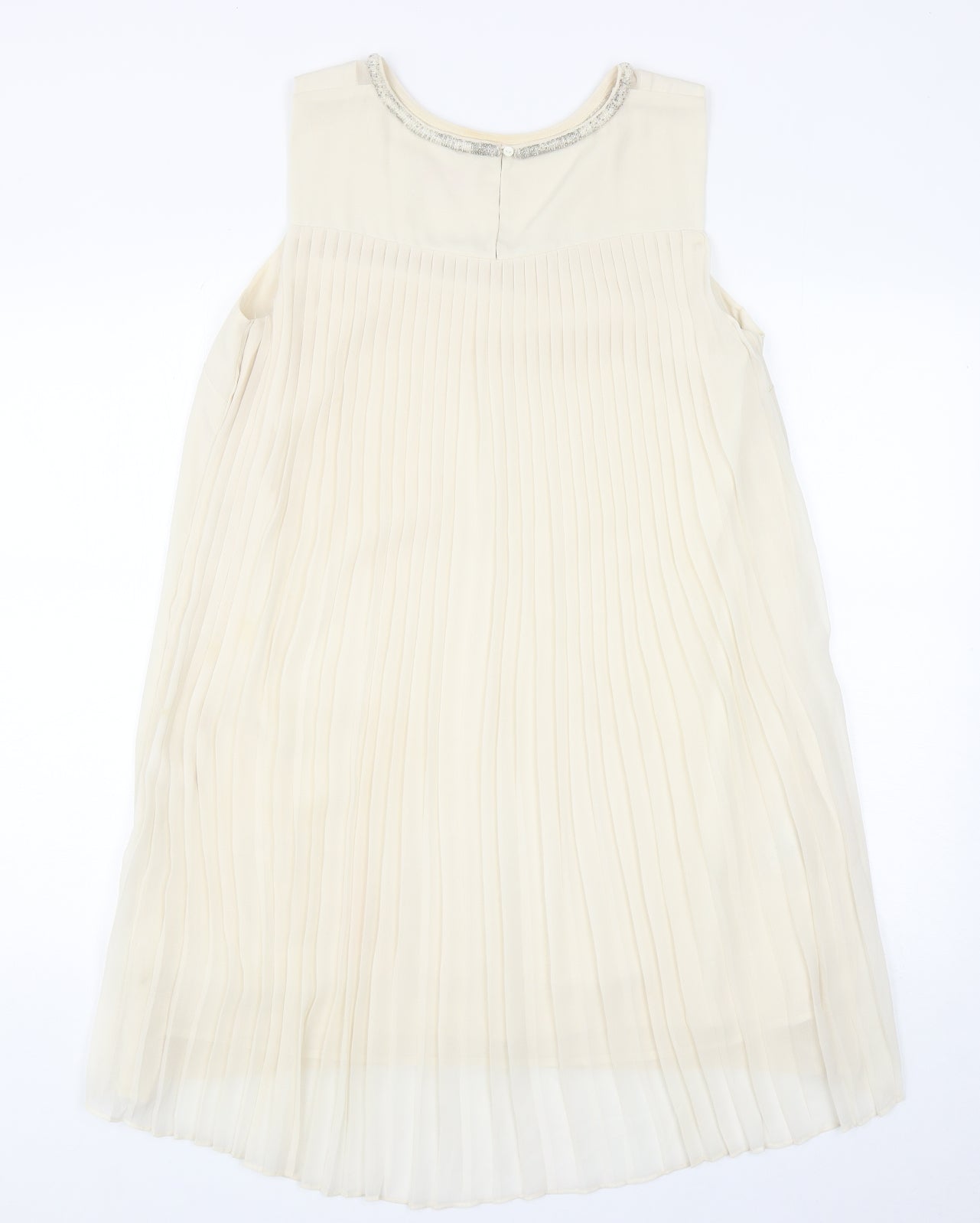 NEXT Womens Ivory Polyester Shift Size 14 Round Neck Button