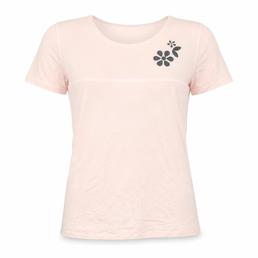 Emmebivi Womens Pink Viscose Basic T-Shirt Size M Scoop Neck - Flower Detail