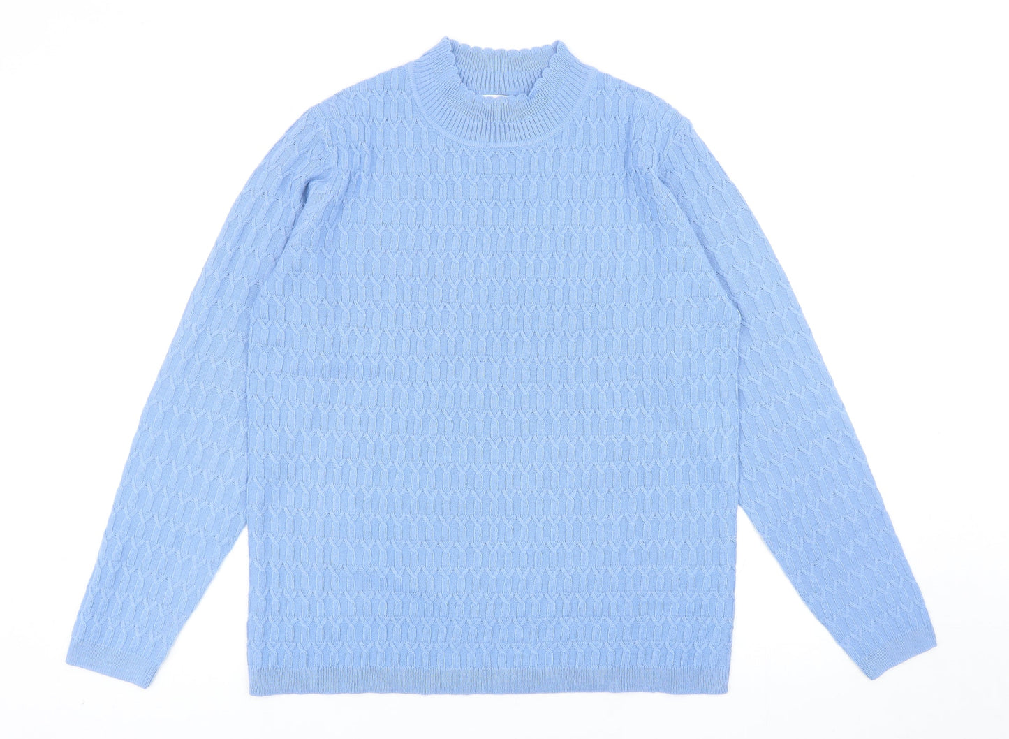 EWM Womens Blue Mock Neck Acrylic Pullover Jumper Size M - Scallop Edge Collar